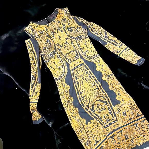 Gold & Black Baroque Hale Bob Dress size XS - Picture 2 of 3